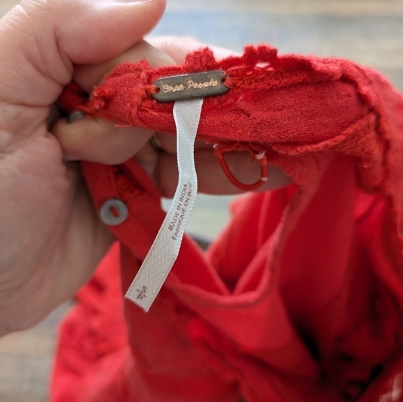 Free People Amy Red Floral Embroidered Bohemian Long Sleeve Blouse Women's Small - Picture 10 of 11